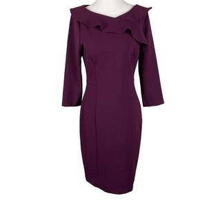 DKNY Burgundy Ruffle Neck Dress